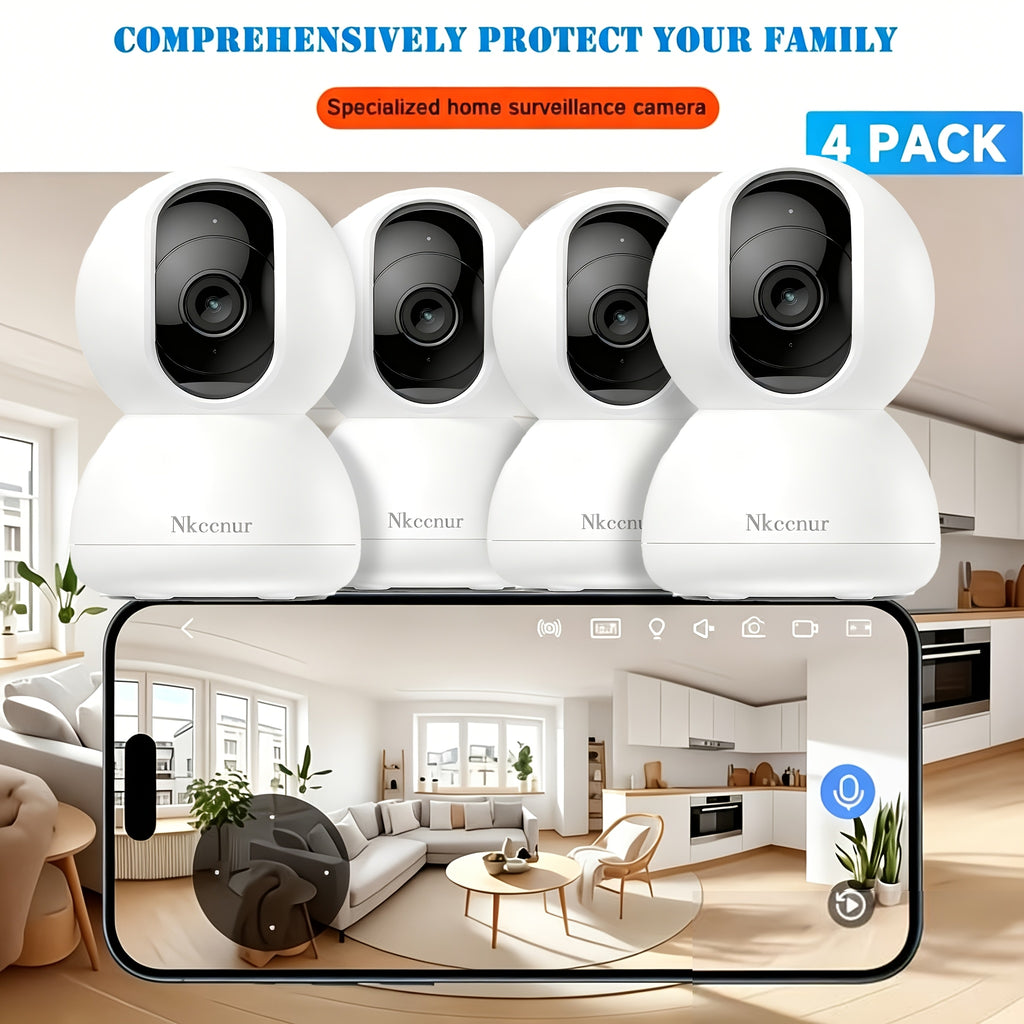 Home Surveillance Camera Set, 4-Pack 1080P WiFi Security Cameras with PTZ Control, PIR Motion Detection, Color Night Vision, Two-Way Audio and App Remote Viewing