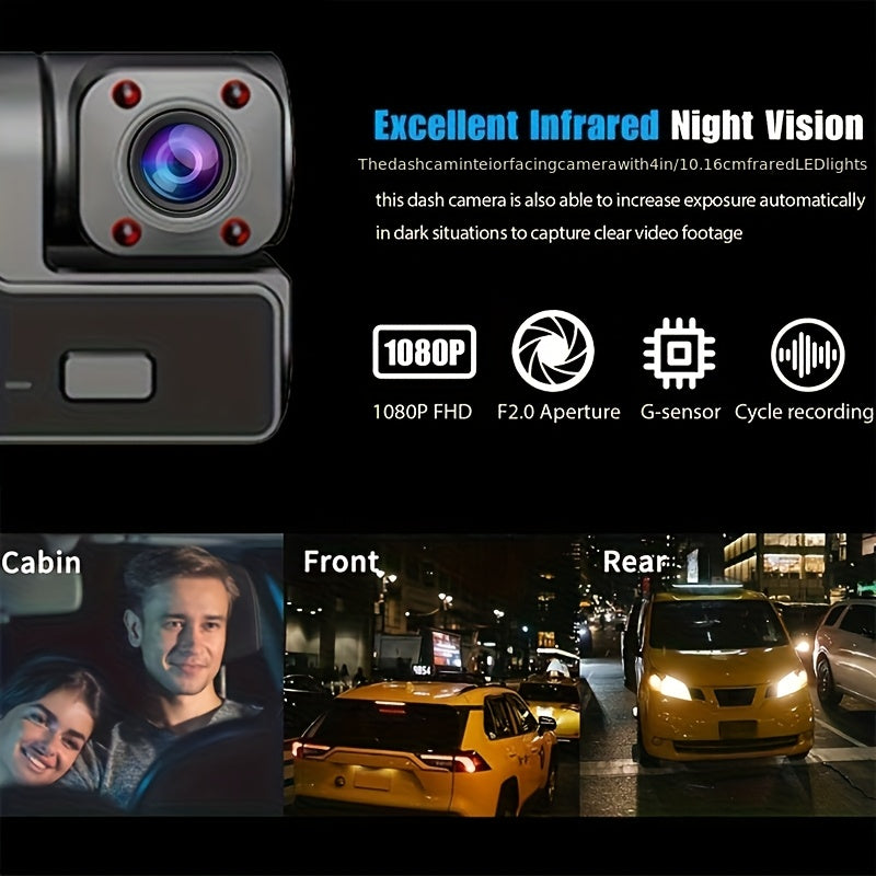 Dual or Triple Lens Dash Cam, Black Vehicle Camera with Listed 1080P Front and 720P Rear Recording, Loop Recording and G-Sensor References, Select 32G and Wi-Fi Options