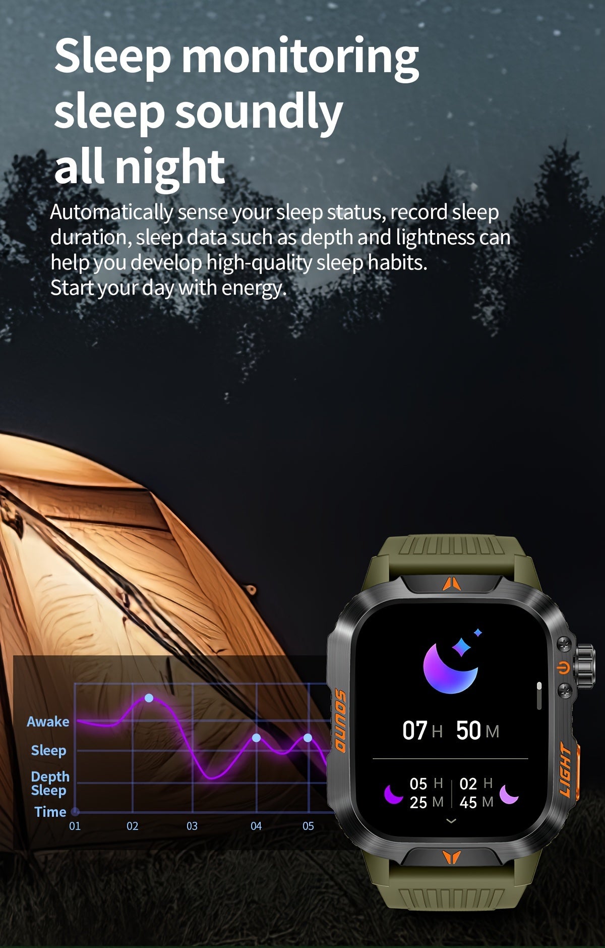 Outdoor Calling Smartwatch with Listed Compass, Altimeter, Barometer and LED Flashlight, 600mAh Battery and Sleep Tracking in Five Style Labels for Men