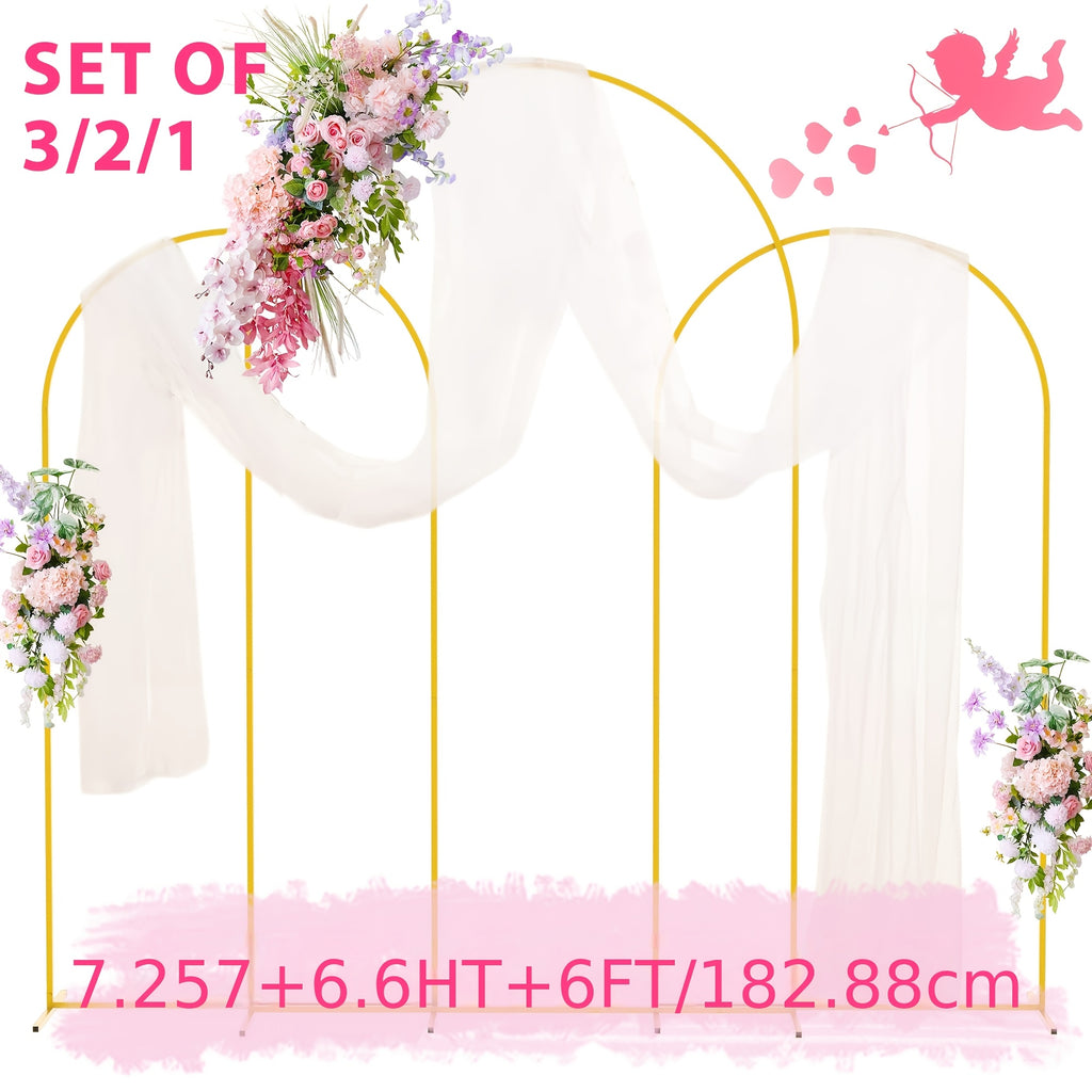 Wedding Backdrop Arch Frame with Metal Stand Options, Gold or White Two- and Three-Piece Selections plus Square Arch and Sign Display Styles for Party Decor