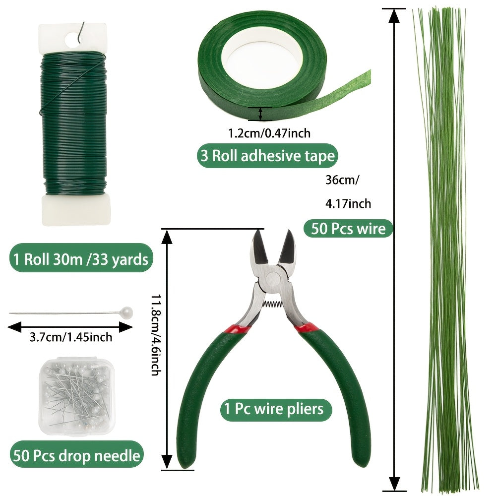 Floral Arrangement Tool Kit, Listed 105-Piece Set with Green Tape, Wire, Boutonniere Flower Pin and Wire Cutter for Adult DIY Wreath and Flower Crafts