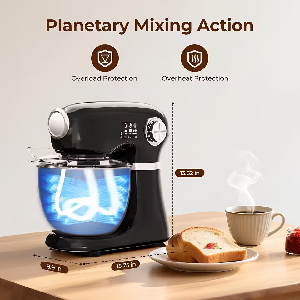 Electric Stand Mixer with Listed 350W Power, 12 Speeds and Pulse Button, Stainless Steel Bowl, Paddle, Dough Hook and Whisk in Grey, Black or Red for Home Baking