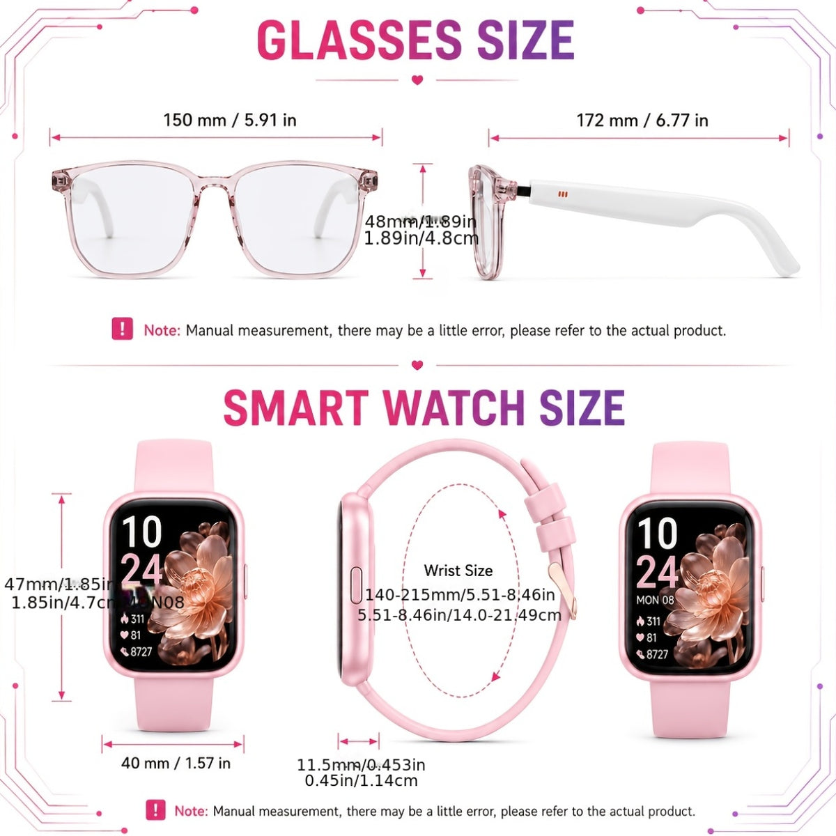 Open-Ear Translation Glasses and Smartwatch Set with Listed 160-Plus Language Functions, Music and Call Controls, Sleep and Activity Tracking, Four Style Labels