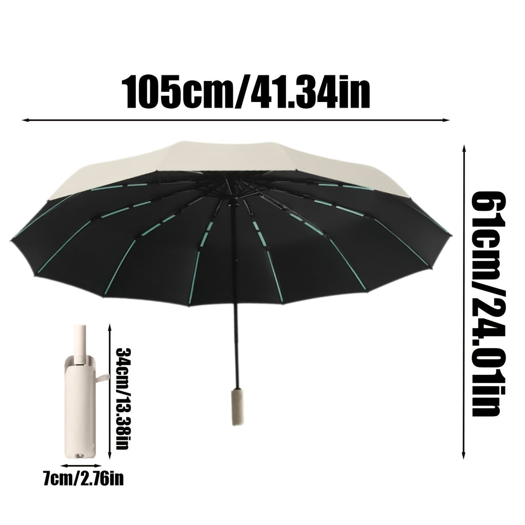 Automatic Folding Umbrella for Men and Women with Listed Reinforced Fiberglass Ribs, Compact Sun and Rain Carry in Five Colors for Daily Outings
