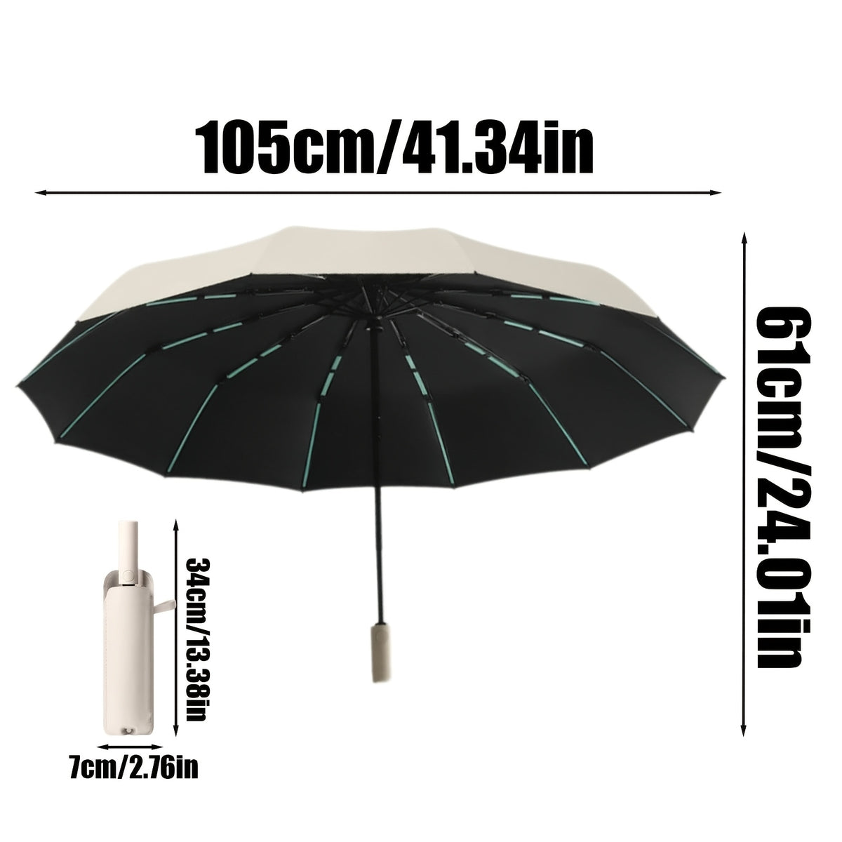 Automatic Folding Umbrella for Men and Women with Listed Reinforced Fiberglass Ribs, Compact Sun and Rain Carry in Five Colors for Daily Outings