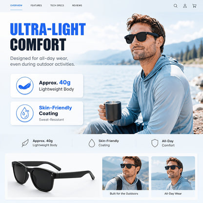 Camera Glasses by KLZO with Listed 13MP Camera, Wireless Recording Eyewear for Photos, Video and Audio with Music and Translation Functions