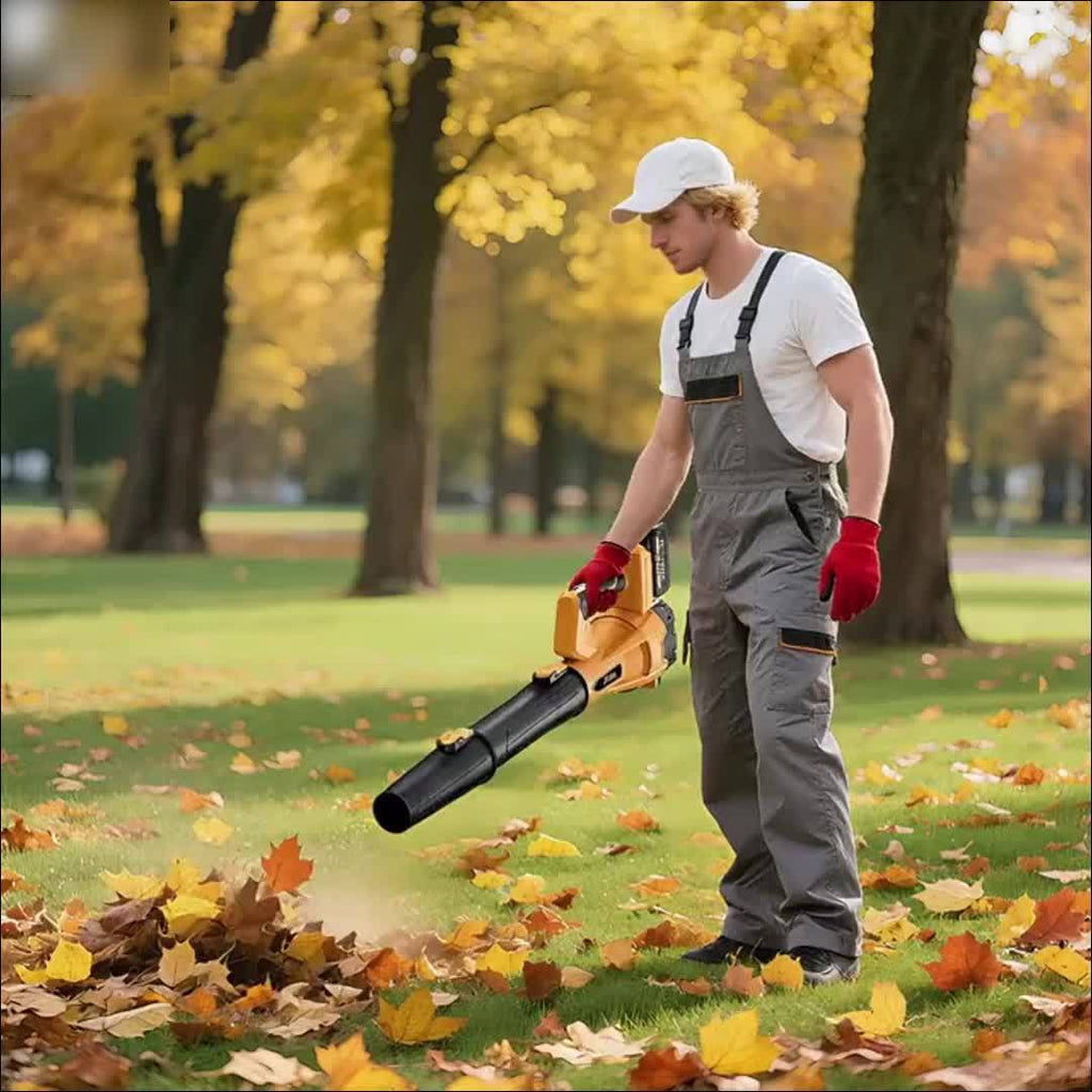 Extended-Nozzle Cordless Leaf Blower, Anti-Slip Handle with Yellow One- or Two-Battery Choices and Selected Six-Speed Models for Lawn, Patio and Yard Cleanup