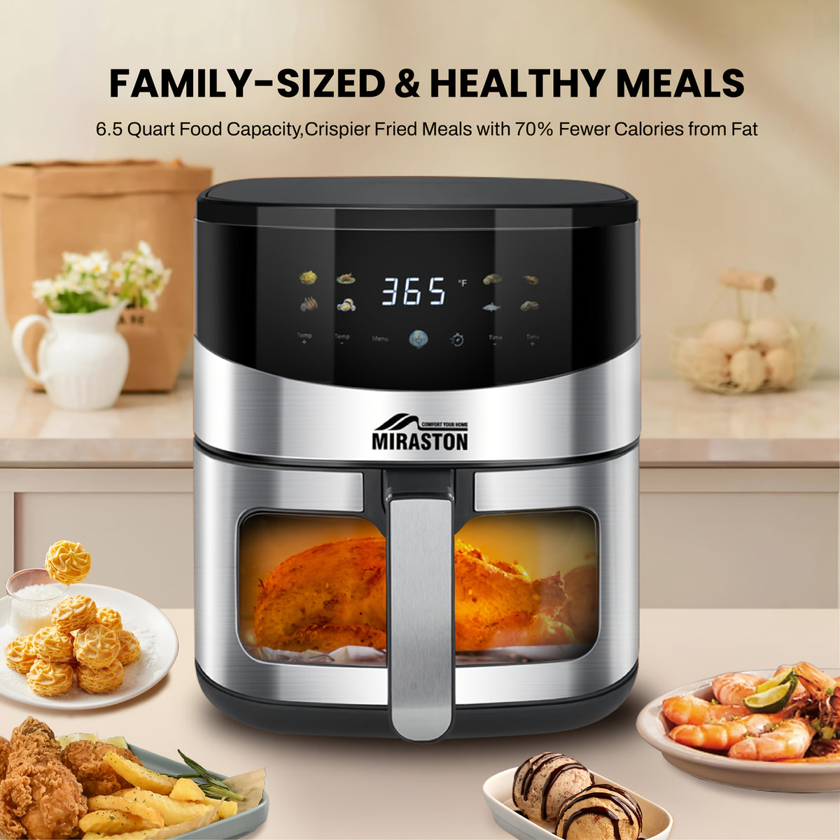 Touch Series Air Fryer with Viewing Window, Color-Icon Touchscreen and Eight Presets, Manual Cooking Adjustments in 6.5QT or 2.8QT Capacity Options