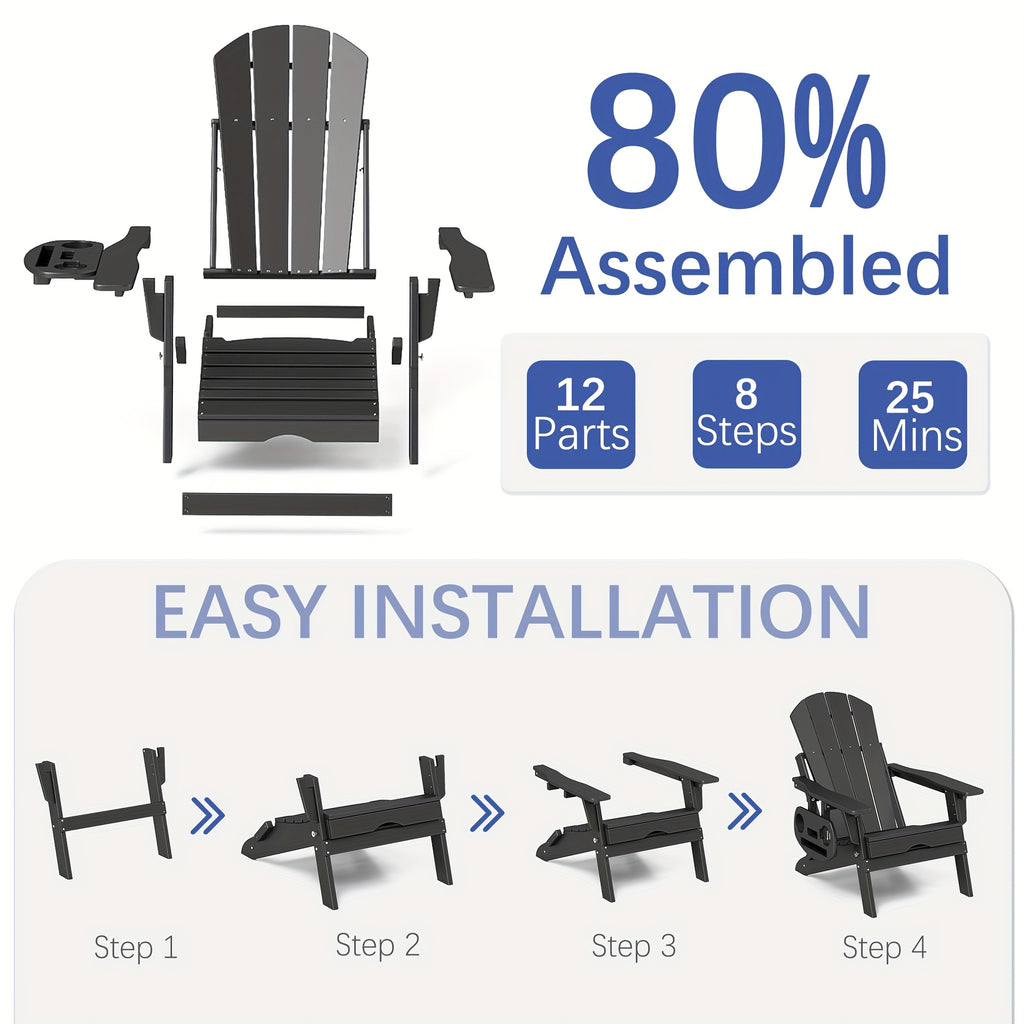 Adjustable Adirondack Chair by FOOWIN in HDPE for Patio, Lawn and Garden Seating, Single or Two-Chair Options with Selected Footrest-Free Configurations