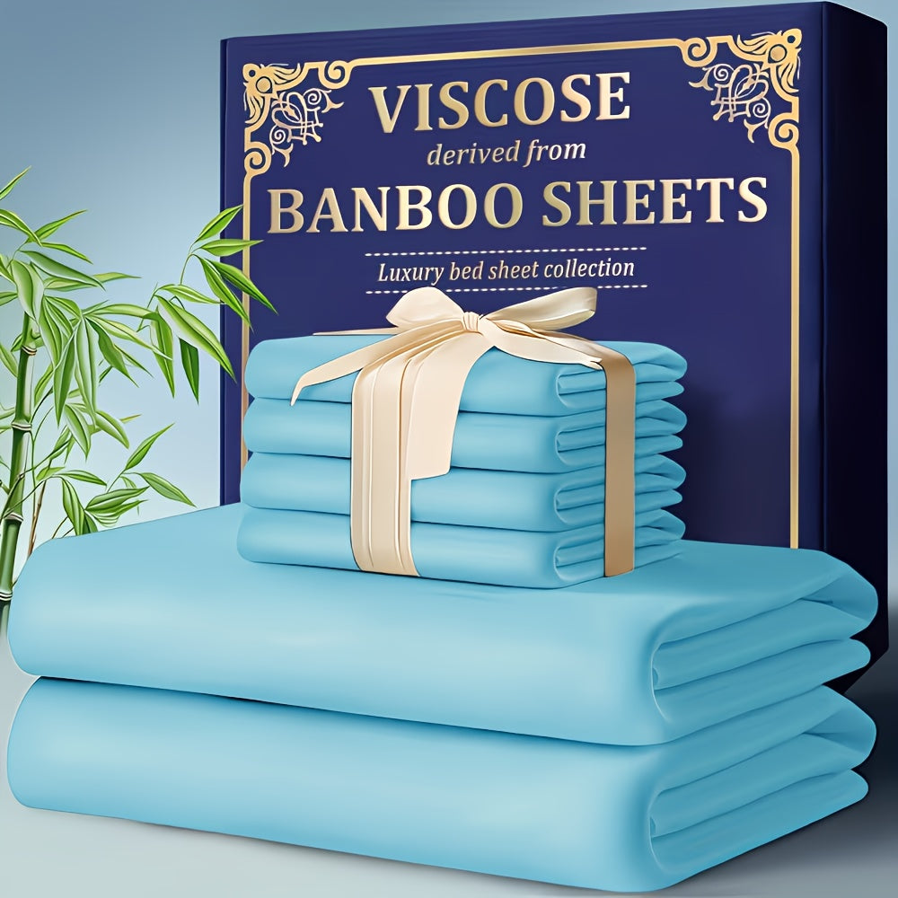 Flat and Fitted Sheet Set with Two Pillowcases, Four-Piece Bedding with Listed Extra Deep Pockets and Six Size Labels Including Twin XL for Home Bedrooms