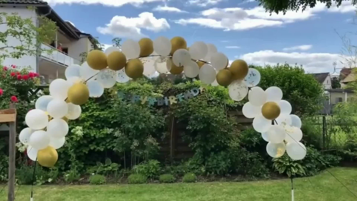 Adjustable Balloon Arch Stand Kit with Listed 21ft Sizing and 10ft x 7.5ft Setup Example for Wedding, Graduation and Holiday Backdrops, Balloons Not Included