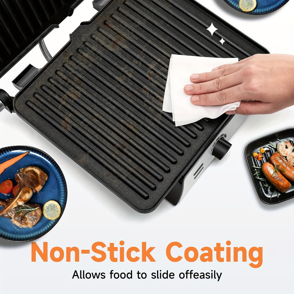 Floating-Hinge Panini Press and Indoor Grill with Nonstick Plate Wording, 180-Degree Opening and Grease Tray, Color or Timer-Control Options for Sandwiches