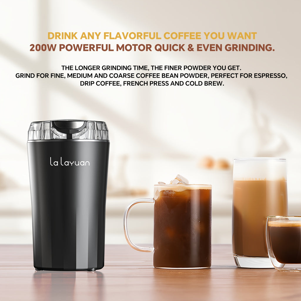 Coffee Bean Grinder with 200W Motor and Stainless Steel Chamber, One-Touch Electric Blade Mill for Home Coffee and Spice Prep, 2.7oz Capacity