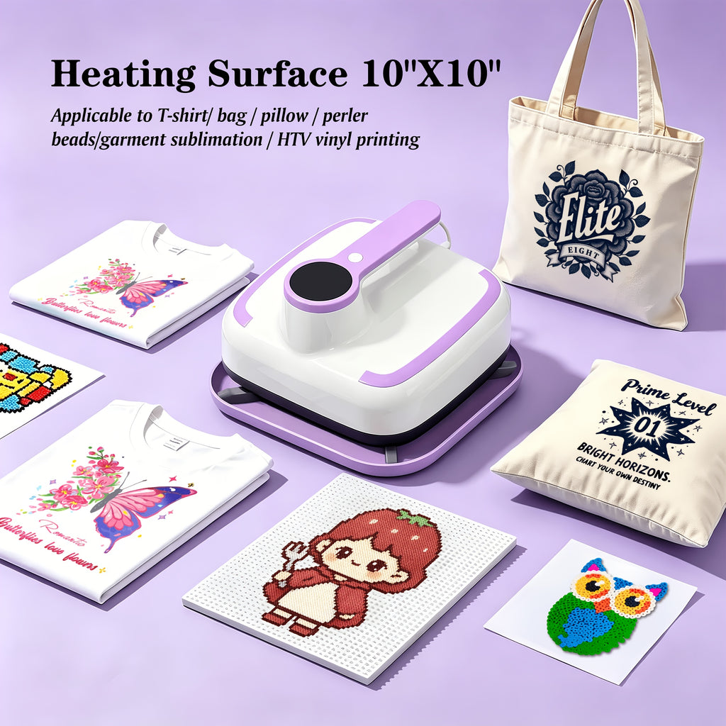 Heat Press Machine 10x10 Inch with Temperature Control for Compatible T-Shirt, Bag and Hat Craft Projects in Orange, Grey or Purple