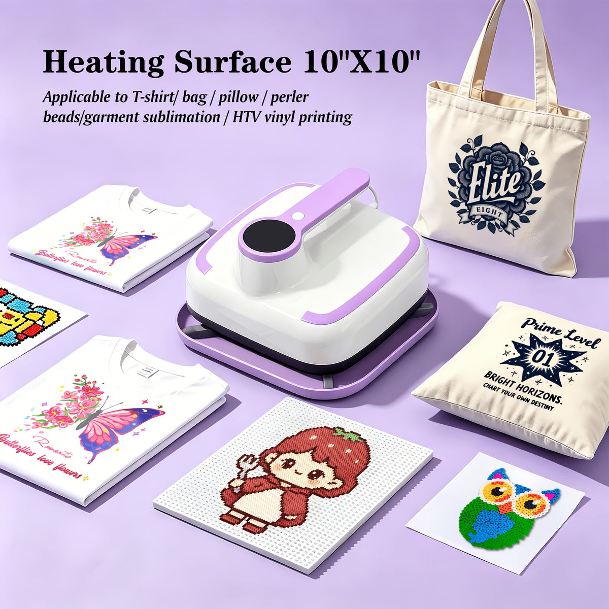 Heat Press Machine 10x10 Inch with Temperature Control for Compatible T-Shirt, Bag and Hat Craft Projects in Orange, Grey or Purple