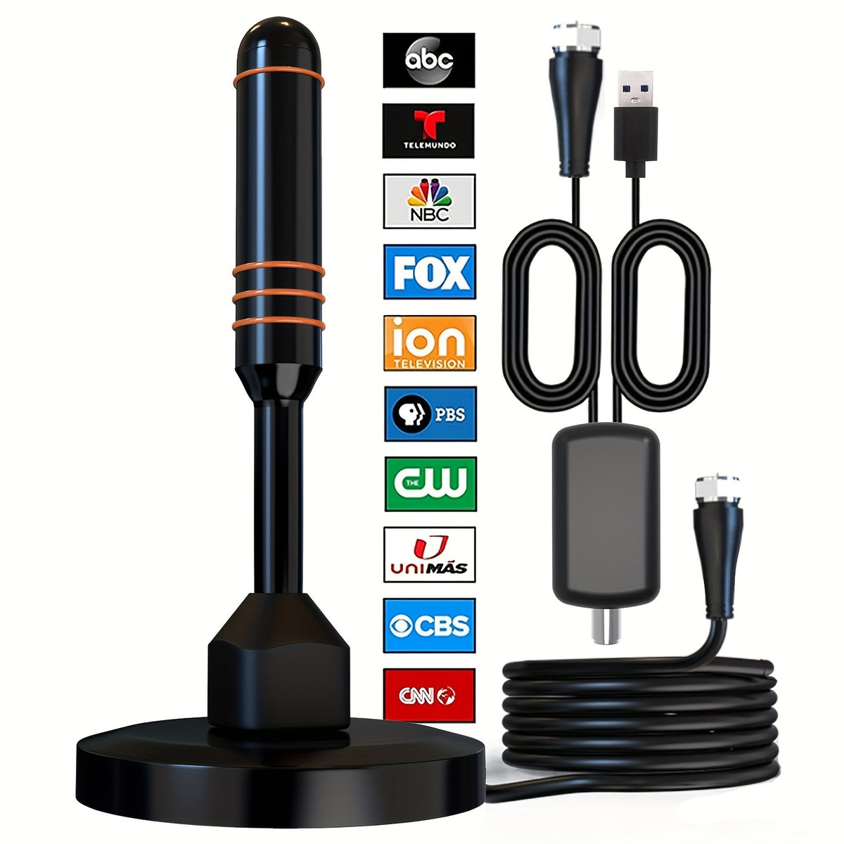 Portable HDTV Antenna with Signal Booster and Listed Built-In Filter, Television Reception Accessory for Compatible Home TV Setups and Flexible Placement