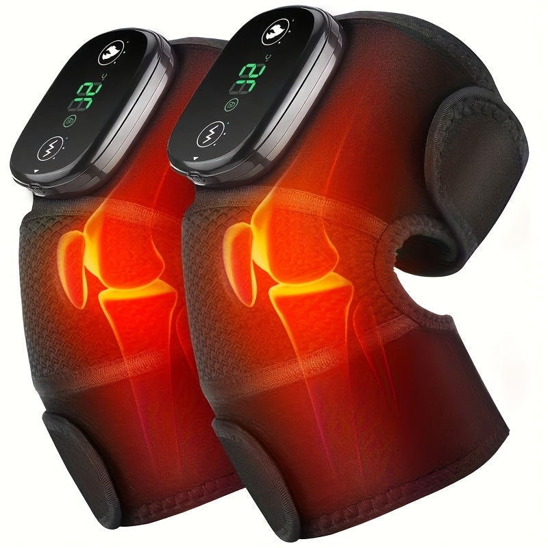 USB Rechargeable Knee Massager with Adjustable Heat and Vibration, Portable Gray Heated Pad with Listed Shoulder and Elbow Uses, One- or Two-Piece Options