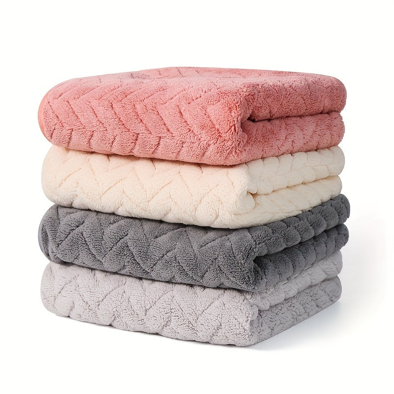 Coral Fleece Hand Towel Set of Four with Soft Fabric Wording, White, Black, Red, Gray and Unspecified-Color Options for Home Bathroom, Spa and Guest Room Routines