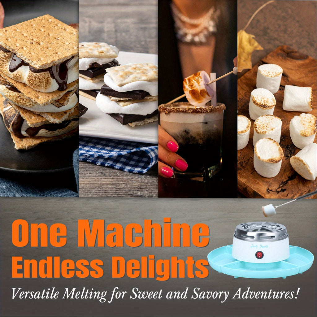 Tabletop Electric S'mores Maker for Indoor Marshmallow Roasting, Listed Compartment Trays and Four Forks, Blue, Red, Purple, Brown or 2-in-1 Brown Options