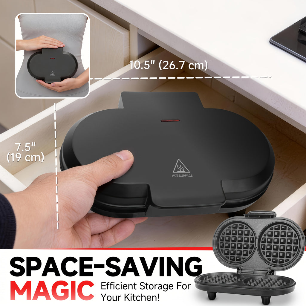 Double Mini Waffle Maker in Graphite, Listed 4-Inch Nonstick Waffle Iron and Chaffle Maker for Home Breakfasts, Brunch, Snacks and Dessert Preparation