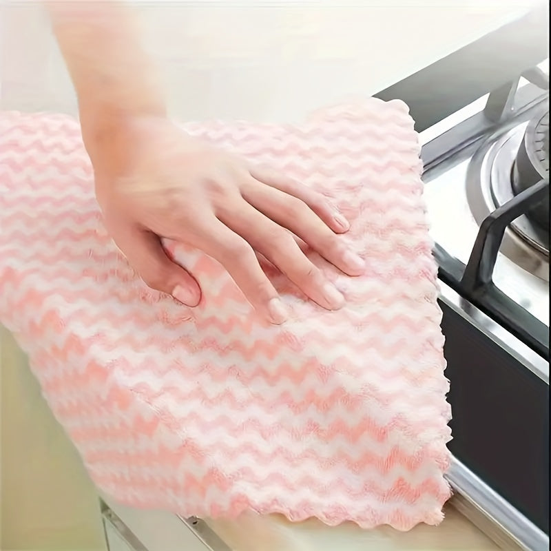 Striped Microfiber Kitchen Towels, Ten-Piece Square Dish Cloth Pack with Hand-Wash-Only Care and Any Color Selection for Everyday Dish and Countertop Cleanup