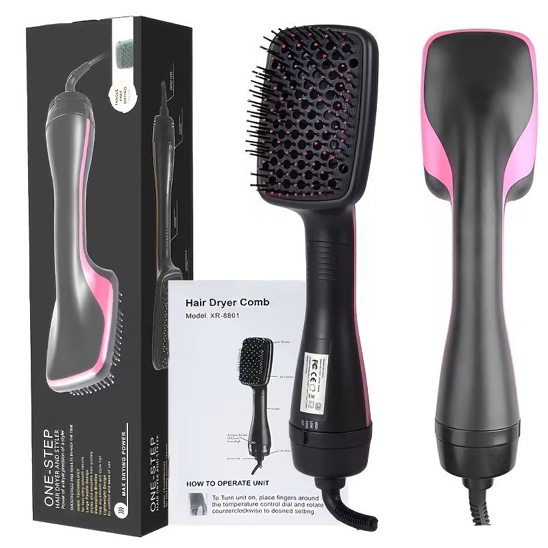 Ionic Hair Straightener Brush with 3-in-1 Hot Air Drying, Combing and Styling Functions, Pink or Yellow Hair Dryer Brush for At-Home Hair Routines