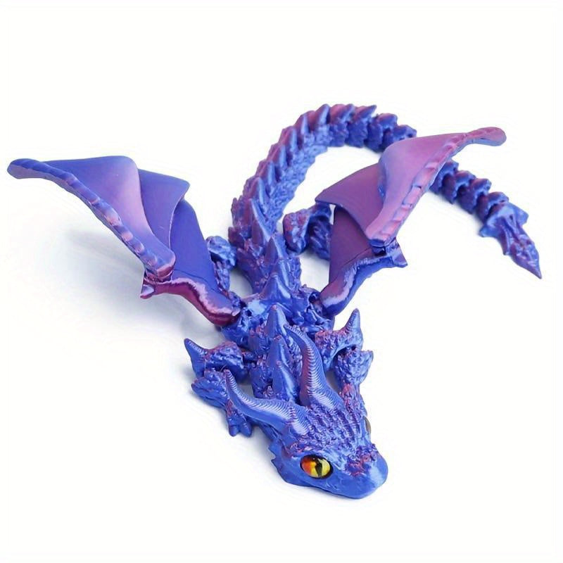 3D Printed Dragon Figurine with Articulated Two-Horned Fantasy Design, Six Color Combinations and Random Eye Details for Gothic Shelf, Desk and Room Decor