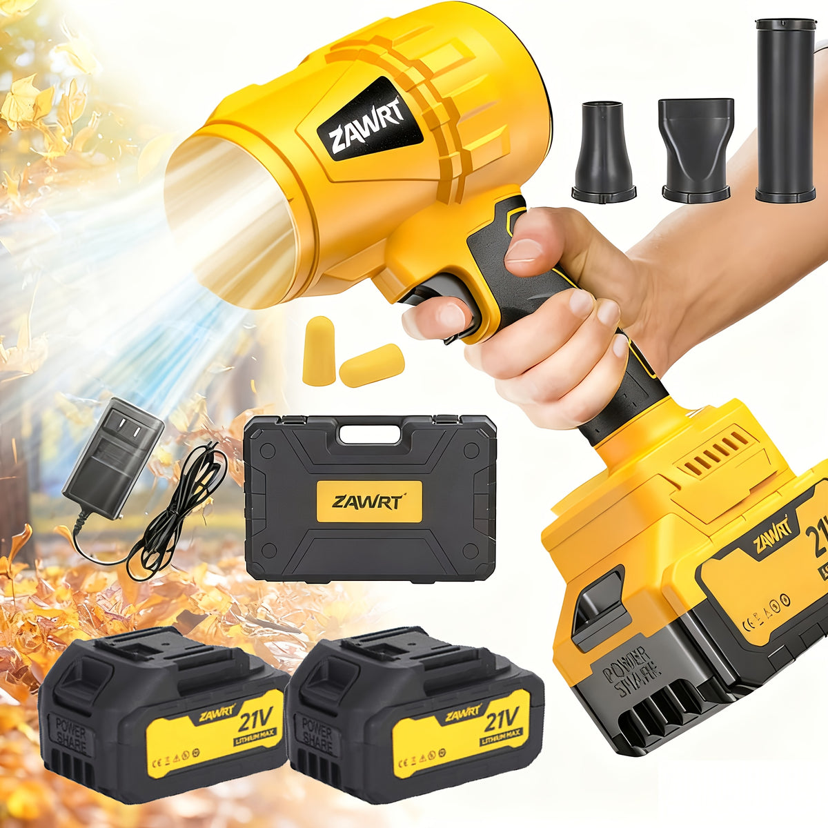 21V Cordless Leaf Blower with Listed 30000RPM Motor, Handheld Outdoor Air Tool in Single-Battery Box or Dual-Battery Toolbox Sets for Leaf and Dust Cleanup