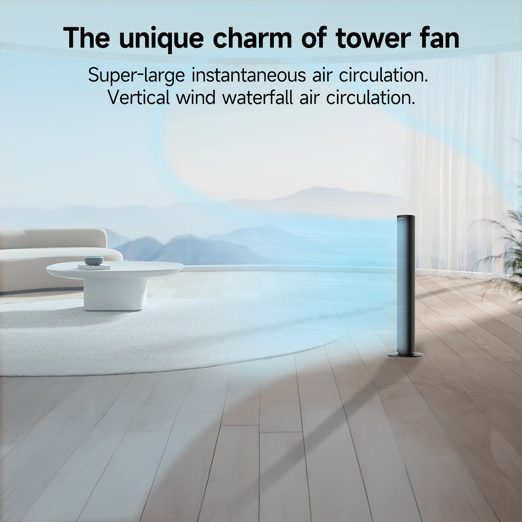 Oscillating Tower Fan in Black with 40-Inch Option Label, Listed Remote Control, Four Speeds, Timer and LED Display for Home Office and Living Room Airflow