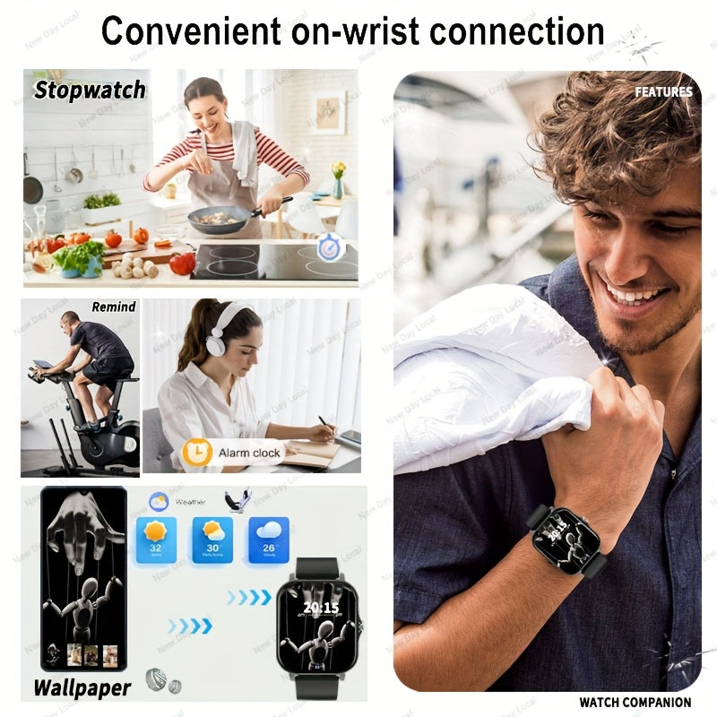 1.83 Inch Full Touch Screen Men'S And Women'S Smart Watch, USB Rechargeable, 180Mah Battery, Multi-Sport Modes, Positioning Navigation, Call And Email, Dual TPU Straps, Remote Camera/Music Player, Sports Outdoor Fitness Watch