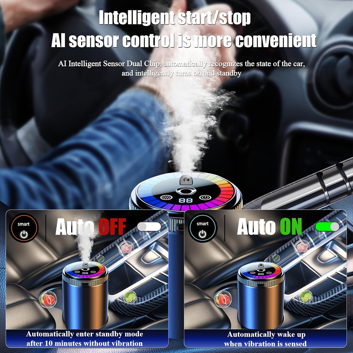 Starry Sky Car Fragrance Diffuser with Adjustable Scent Intensity and Dynamic Lights, One or Three Bottle Fragrance Options for Vehicle Interior Styling