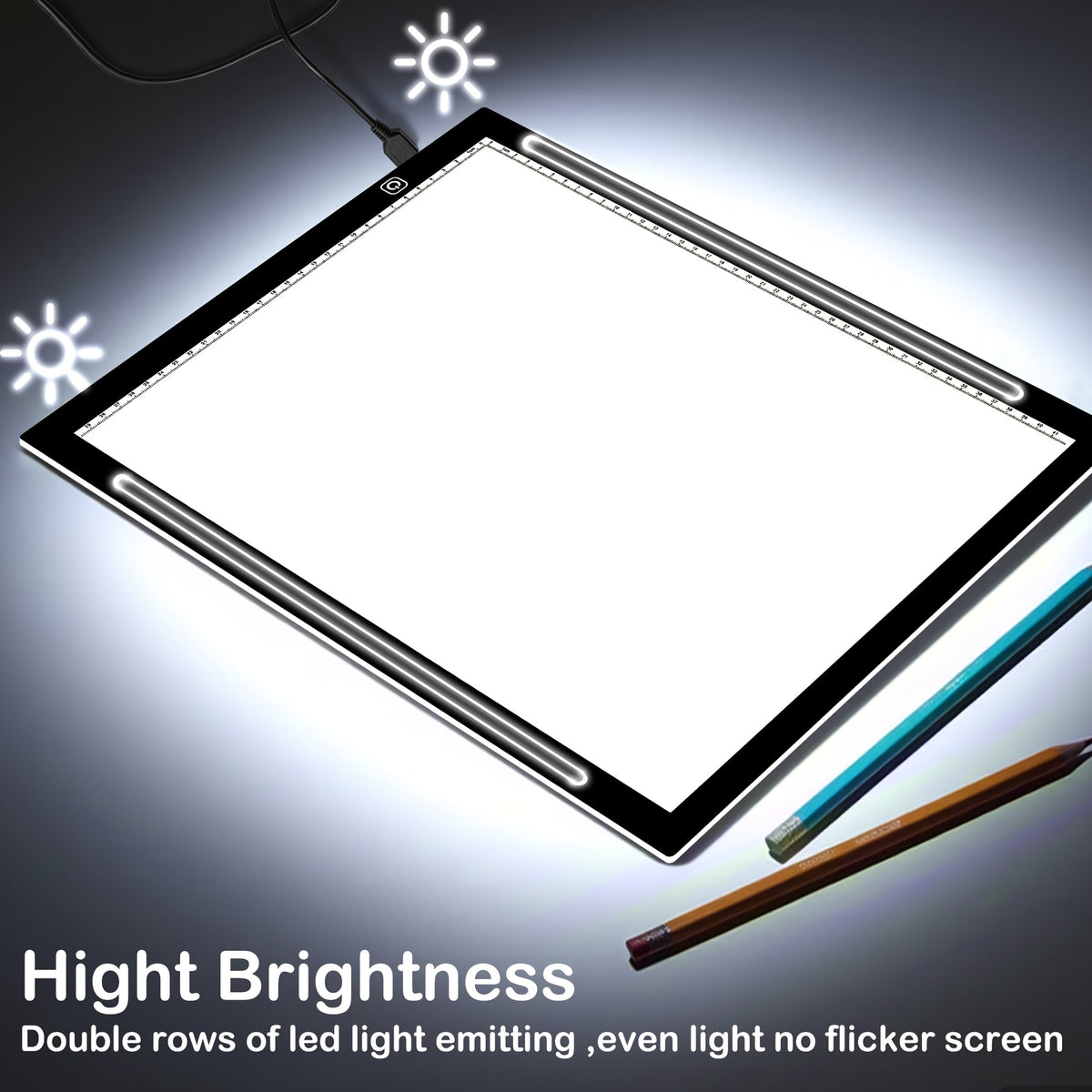 Dual Strip LED Drawing Light Board with Ten-Level Adjustable Brightness and Listed Acrylic Surface, Black Light Pad in Two Sizes for Tracing, Sketching and Diamond Painting