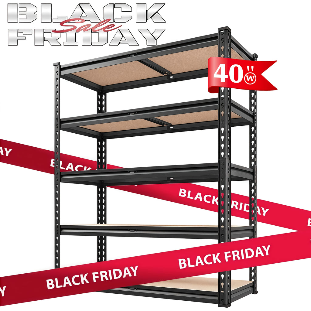 Five-Tier Garage Storage Shelving with Adjustable Shelf Heights, Listed 72-Inch Metal-Frame Rack in Black or Galvanized Options for Pantry and Basement Organization