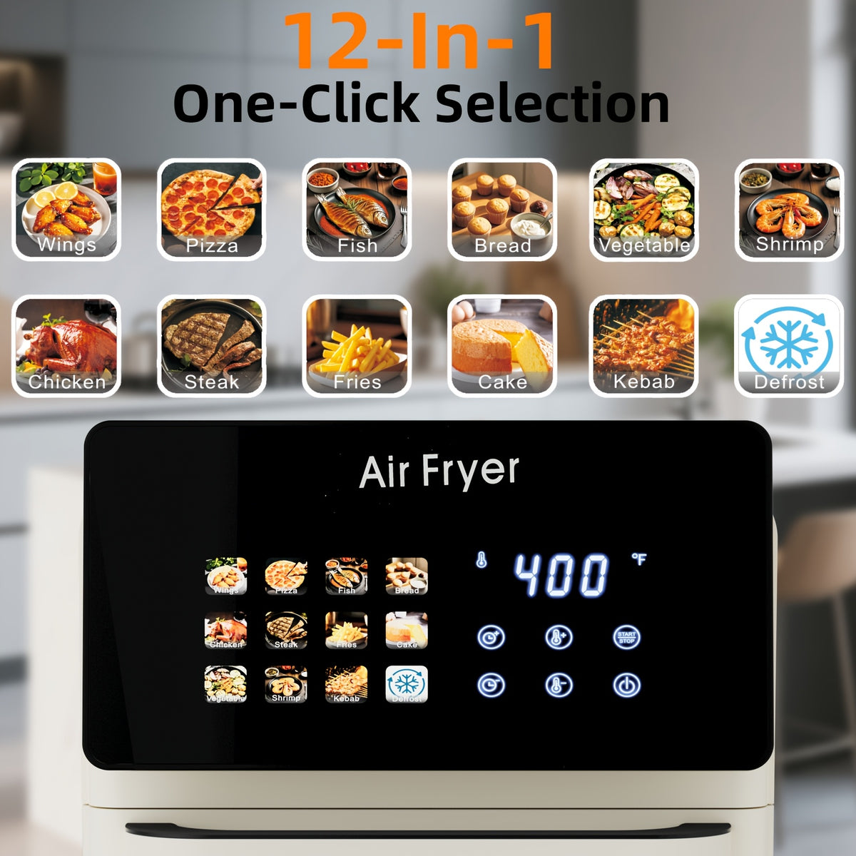 White Air Fryer Oven and Grill Combo with Listed 2.64gal Capacity, 12-in-1 Convection Cooking Design, Glass Viewing Window, Nonstick Basket and Removable Door