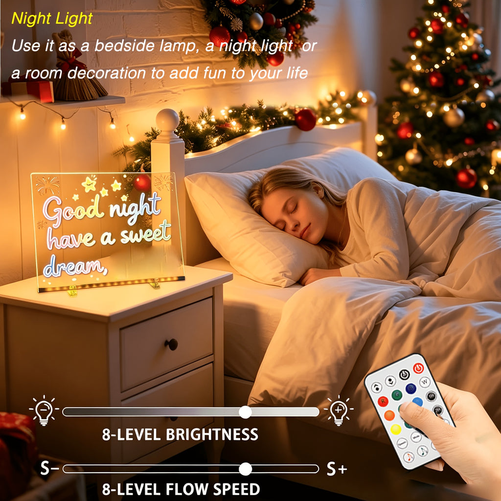 LED Erasable Drawing Board 13.7 x 10 Inch, RGB+IC Acrylic Message Sign with 21 Lighting Effects, Remote and App Control and 12-Color Pens