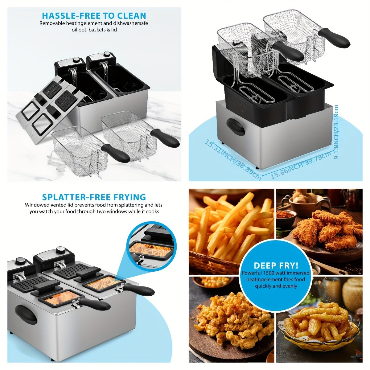 Electric Deep Fryer with Basket, 1500W Countertop Fryer, Adjustable Temperature Control, Viewing Window Lid, Non-Stick Detachable Parts, Easy Clean, 1.5L to 5L Sizes, Father's Day Gift