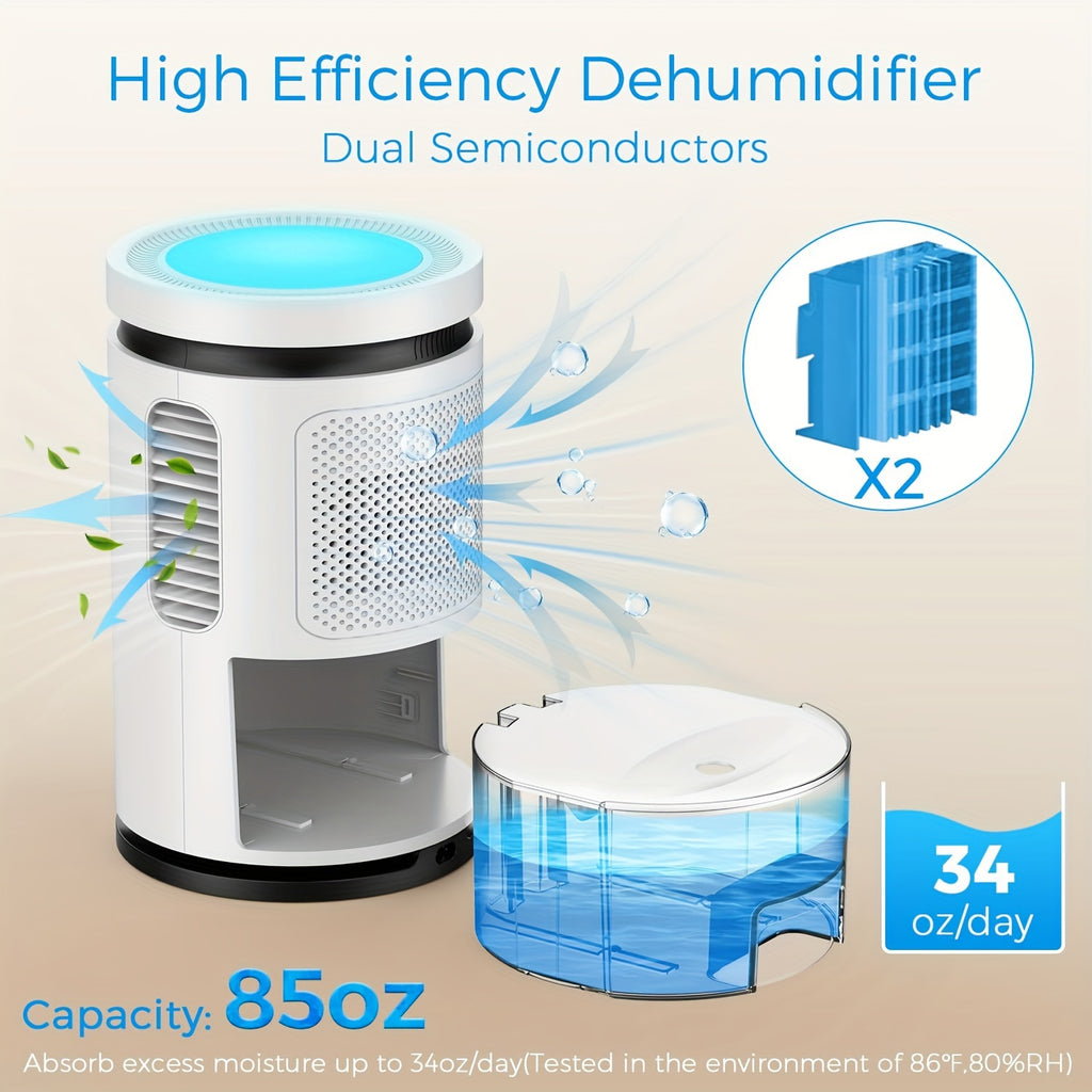Small Home Dehumidifier with 27oz Water Tank, White Portable Peltier Mini Unit with Full-Tank Auto Shutoff for Bedrooms, Closets and Small Spaces