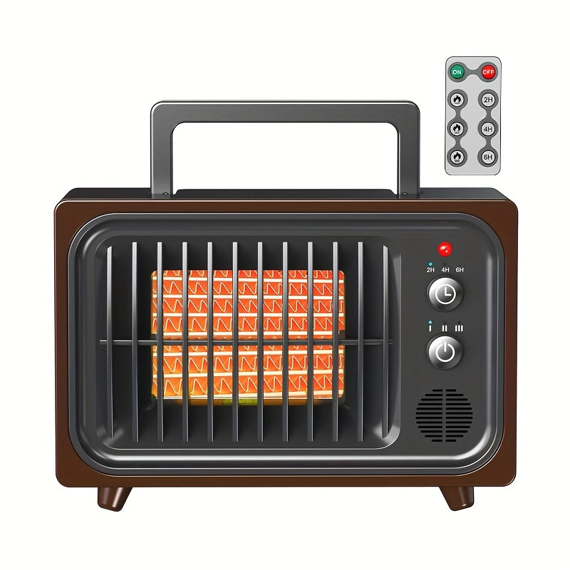 Remote-Controlled Red Space Heater with Listed 600W Power, Three Heat and Fan Settings, Adjustable Thermostat and Timer for Supervised Indoor Home or Office Warmth