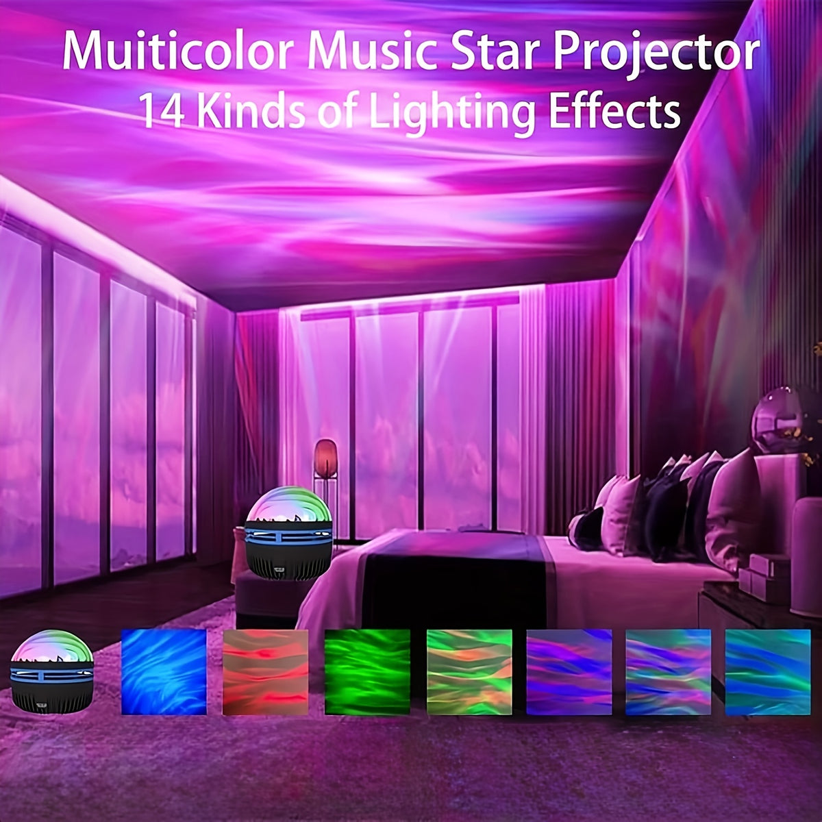 Aurora Borealis Star Projector with Remote and Seven Listed Lighting Effects, Single LED Galaxy Night Light for Bedroom and Party Decoration