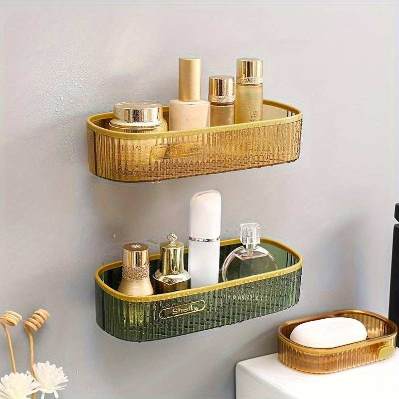 Acrylic Bathroom Shelf, Single Wall-Mounted Floating Organizer for Toiletries Near the Sink or Toilet, Green-ty and Amber-ty Color Options