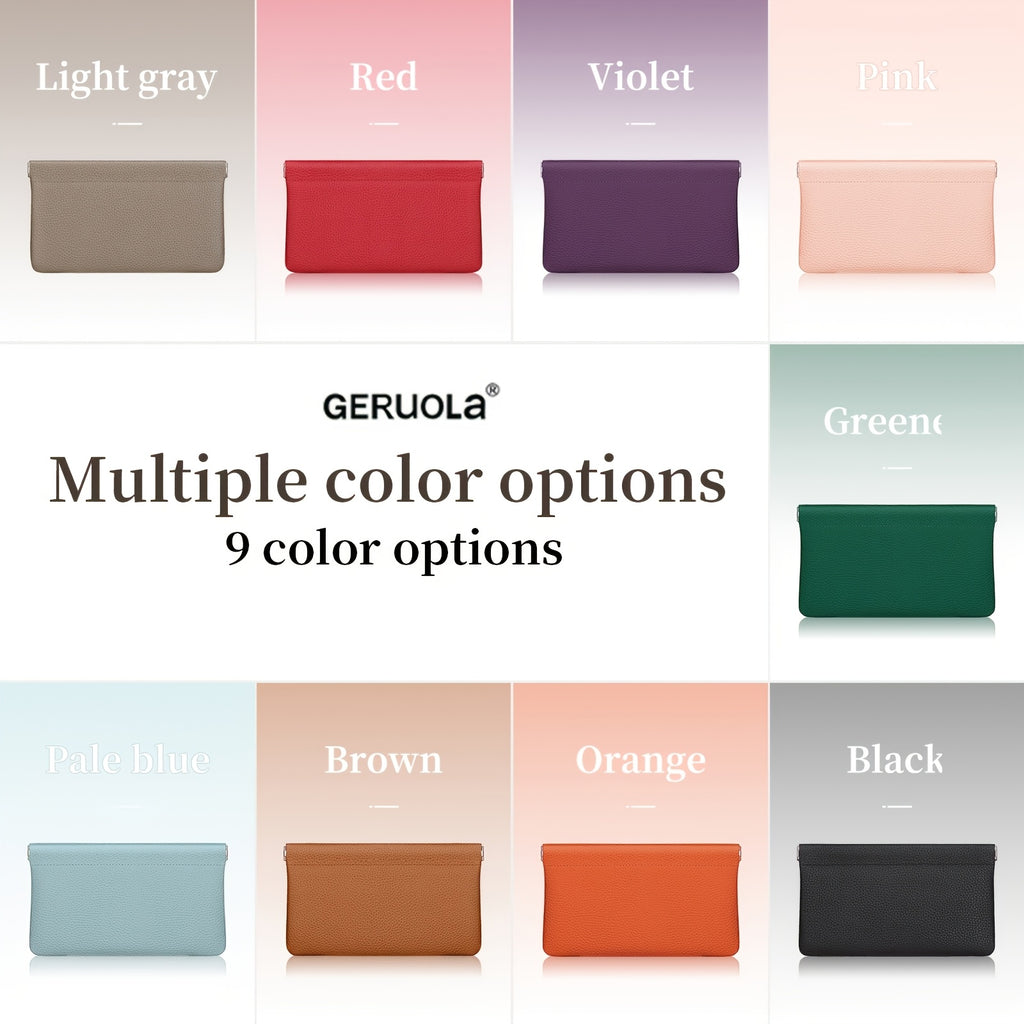Self-Closing Leather Pouch by GERUOLA with Long Wallet, Small and Short Style Options for ID Cards, Cables and Everyday Bag Organization in Multiple Colors