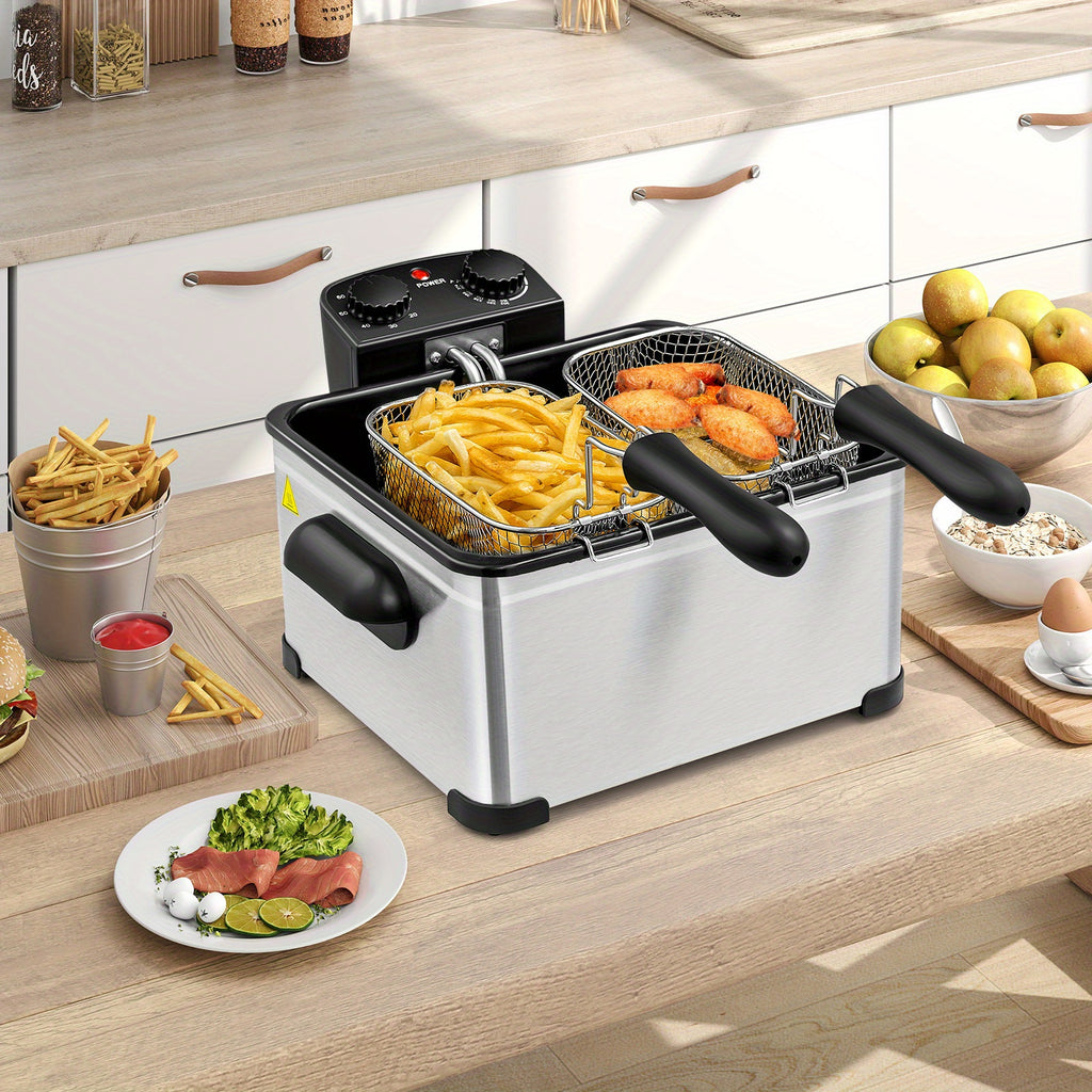 Triple Basket Electric Deep Fryer by Costway, 5.3QT Oil Container with 1700W Heating, Adjustable Temperature, 60-Minute Timer and Viewing Window Lid