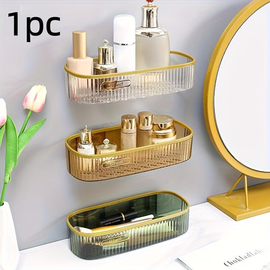 Acrylic Bathroom Shelf, Single Wall-Mounted Floating Organizer for Toiletries Near the Sink or Toilet, Green-ty and Amber-ty Color Options