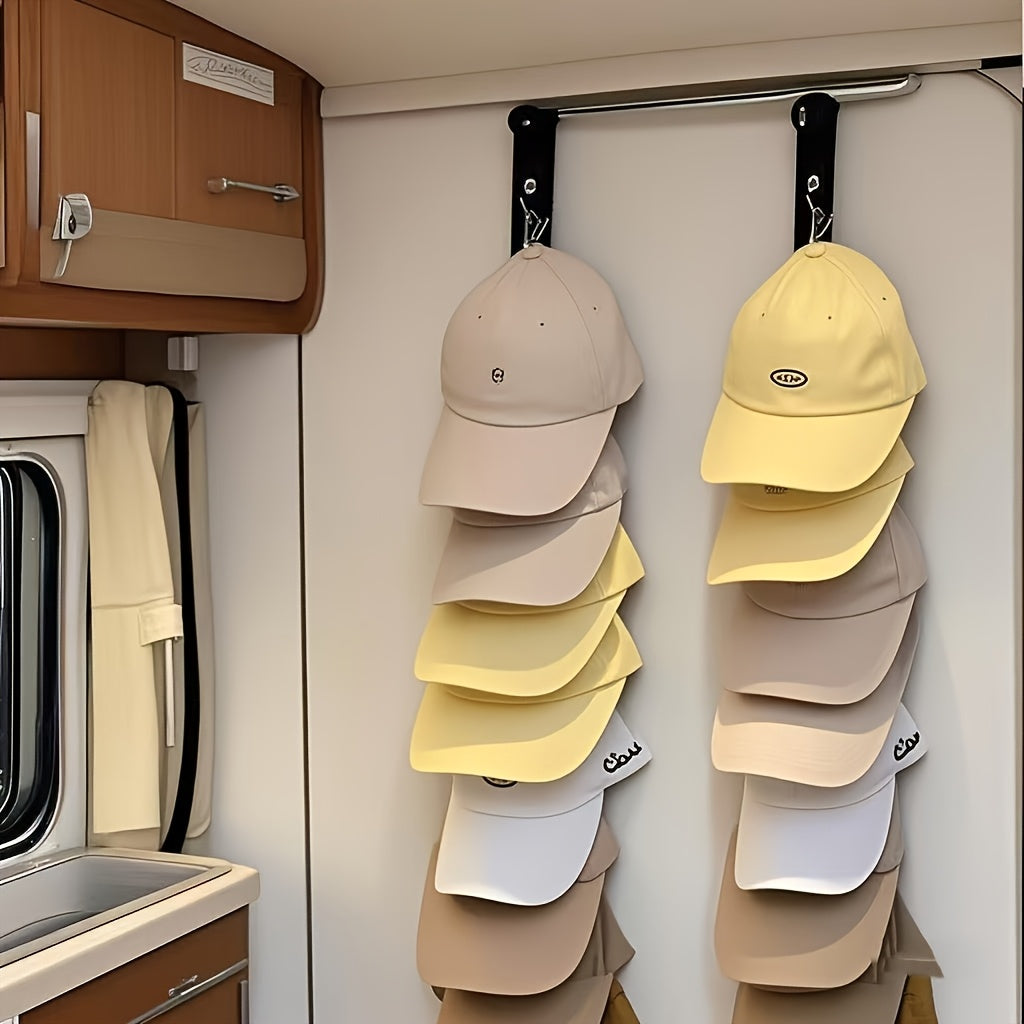 Eight-Clip Hat Organizer in Black with Stainless Steel Rack Reference, Wardrobe Storage Accessory for Baseball Caps, Summer Hats and Compatible Lightweight Clothing