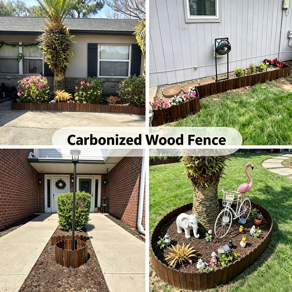 Wooden Garden Edging Border with Listed 47.2-Inch Length, Wire-Connected Decorative Picket Design for Flower Bed Outlines, Curved Paths and Landscape Accents