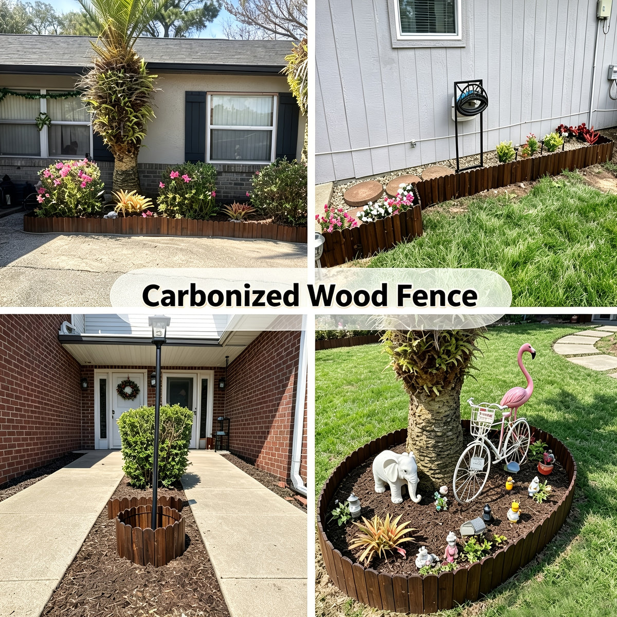Wooden Garden Edging Border with Listed 47.2-Inch Length, Wire-Connected Decorative Picket Design for Flower Bed Outlines, Curved Paths and Landscape Accents