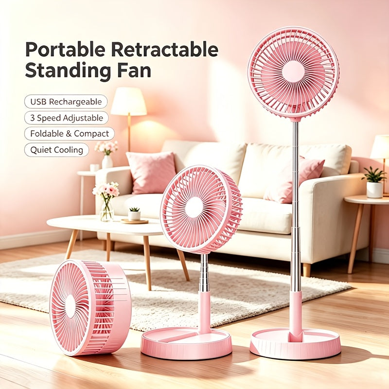Folding Rechargeable Fan with Remote Control, 3600mAh Telescopic Portable Fan with 4 Speeds, USB Charging and 7-Color Ambient Light, Low Noise Expandable Battery Fan for Home, Office, Travel, Camping, RV and Dorm