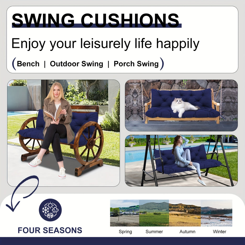 Porch Swing Replacement Cushion with Backrest and Ties, Listed 5-Inch Thickness, 48 or 60-Inch Size Labels and Five Color Choices for Patio Bench Seating