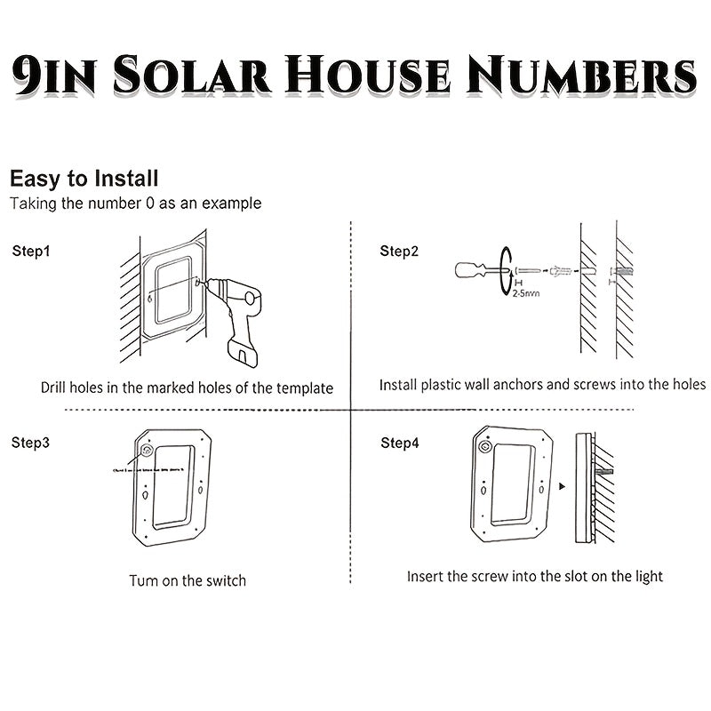 Solar House Number Light, 9-Inch Individual Number and Letter Options with Automatic Light Sensor for Porch, Courtyard Wall and Residential Address Display
