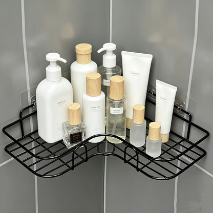 Stainless Steel Corner Shower Shelf in Black, Wall-Mounted Multi-Compartment Organizer for Compatible Shampoo, Conditioner and Cosmetic Bottles in Bathrooms